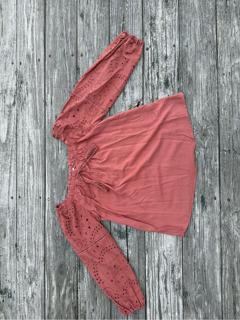 Maurices Dusty Rose Off-Shoulder Eyelet Sleeve Top